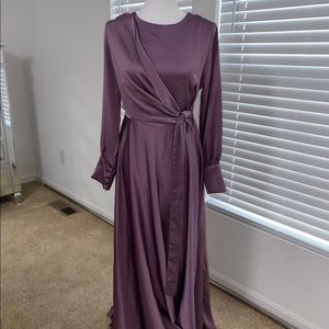 Purple satin long sleeve dress